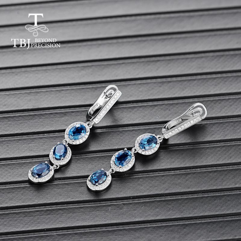 Long Earrings Natural London Blue Topaz Oval 5*7mm Long Style 925 Silver Earrings Simple Luxury Design for Solemn Lady Nice Jewelry Gift