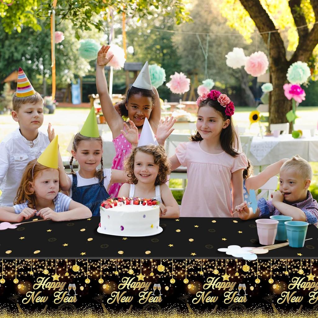 MiniRed Happy New Year Plastic Table Cloth for Parties, Plastic Table Cover 2026, Disposable Party Table Clothes Decorations Supplies(108” X 54”)