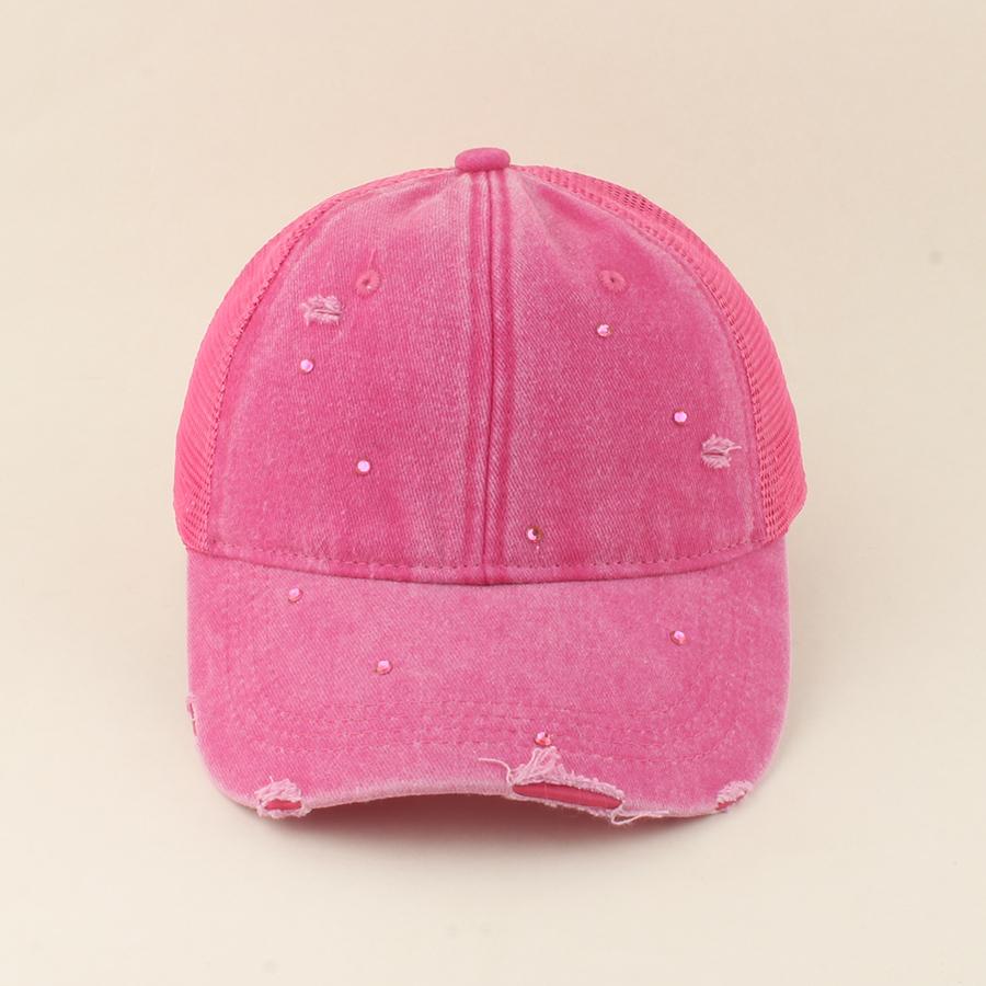 New Summer Mesh Rhinestone Baseball Cap Women Diamond Washed Cotton Sun Cap Adjustable Girls Casual Outdoor Beach Hat