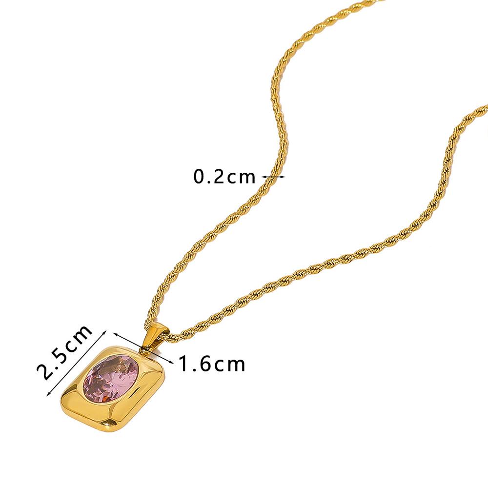 

Fashion Gold Color Round Zircon Square Pendant Necklaces Stainless Steel Waterproof Necklace Party Wedding Jewelry for Women розовый