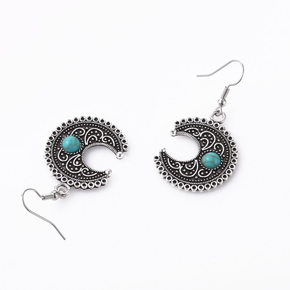 Retro Moon Turquoise Earrings - European & American Style Fashion Jewelry