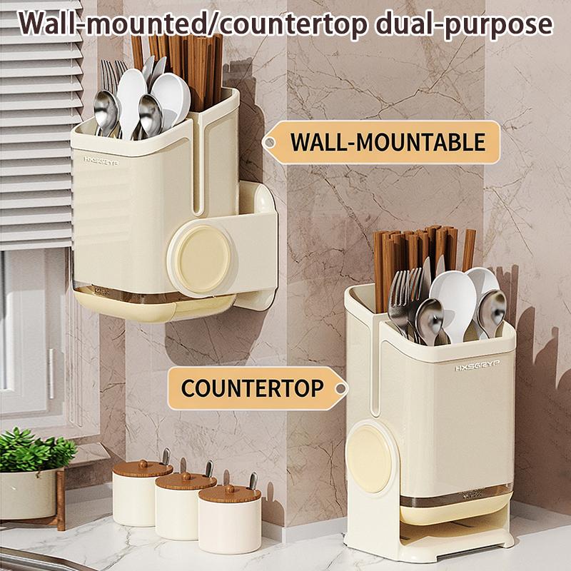 Kitchen Cutlery Rack Household Wall-Mounted No-Drill Countertop/Wall Compatible Rotatable Chopstick Holder