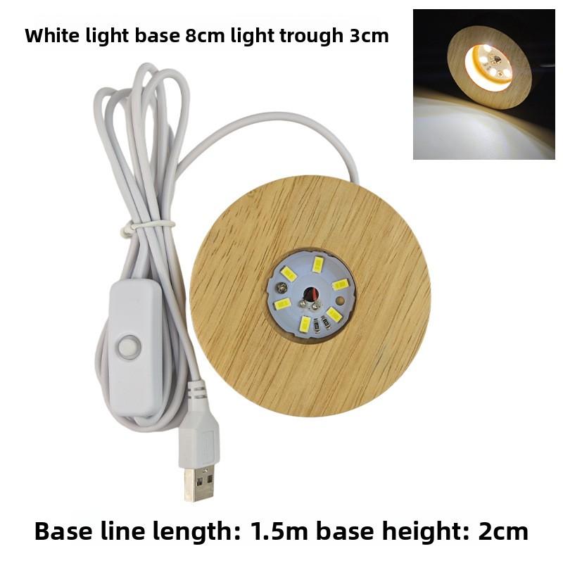 8cm Round Wooden LED Light Dispaly Base Stand Holder able Night Lamp Base Crystal Glass Resin Art Ornaments