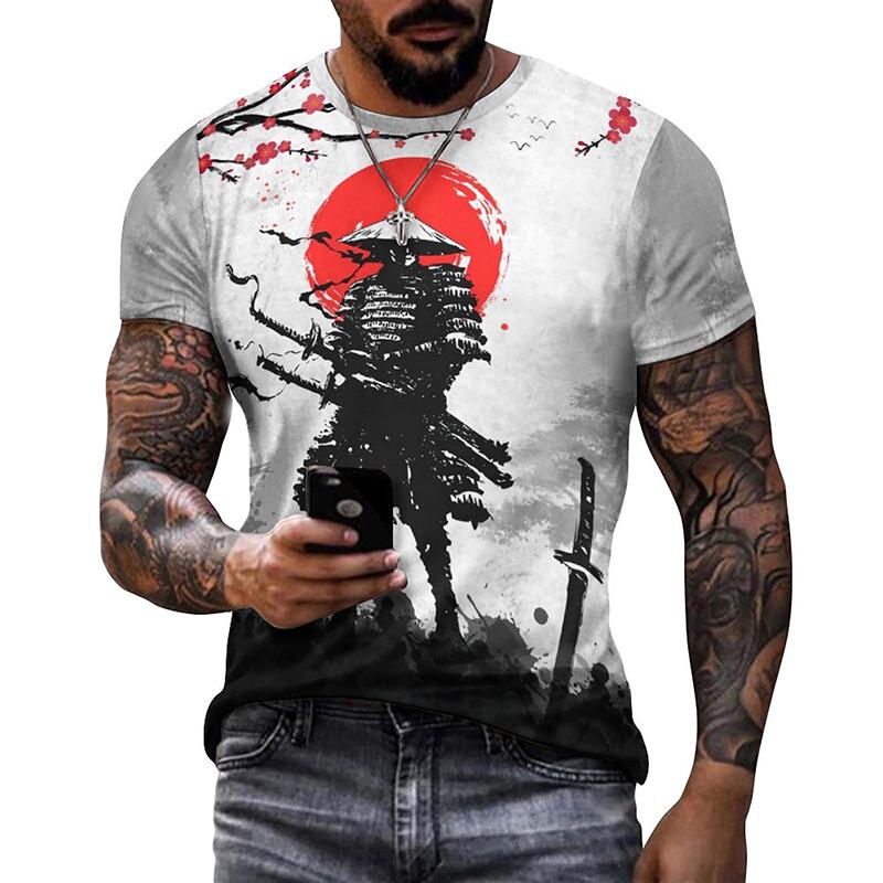 Japan Samurai 3D Graphic T Shirts Men Women  Summer Casual  T Shirts Street Hip Hop  Harajuku Style Round Neck Short Sleeve Tops