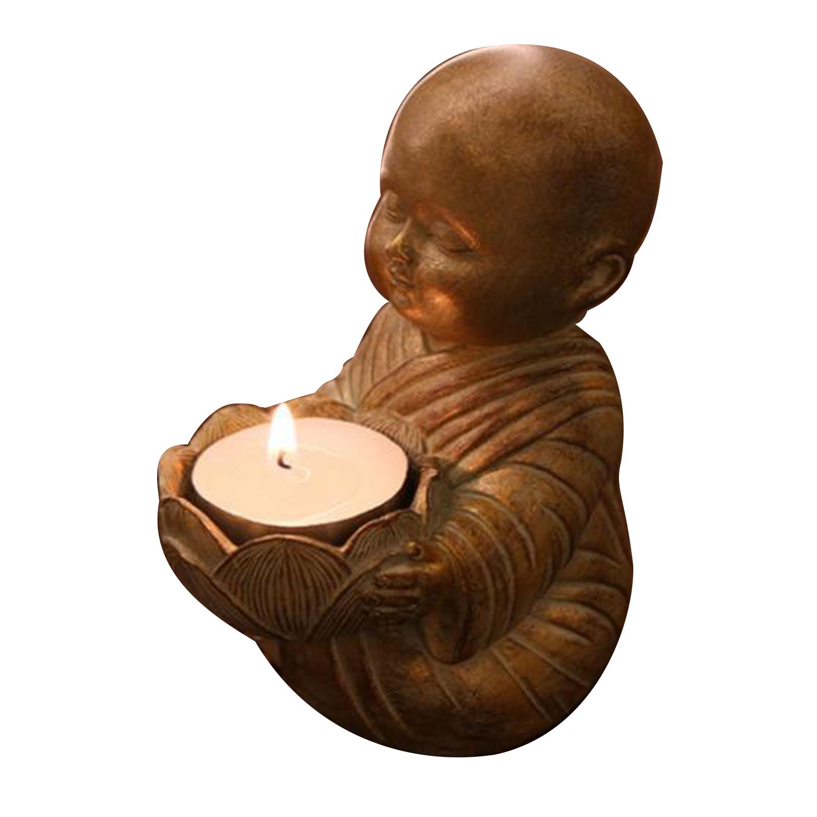 

Little Monk Statue Candlestick Holder Vintage Exquisite Decorative Buddha Statue Candle Holder for Home Desktop Outdoor