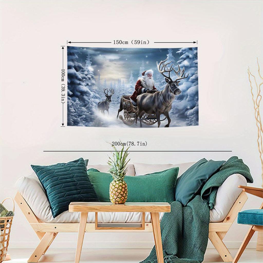3D Christmas Town Snow Scene Wall Tapestry Winter Wonderland Backdrop New Year Wall Hanging Decor for Living Room Best for Christmas