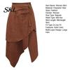 Breathable Women Skirt Autumn Winter Suede Skirt, High Waist Irregular Large Hem Pure A-line Color Slimming for Beach Travel Parties Work Leisure
