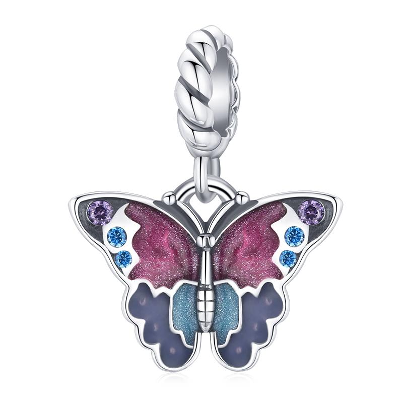 WOSTU 925 Silver Dreamy Purple Heart Charms Safety Chain Space Jewelry Beads Fit Original Bracelet DIY Bangle For Women