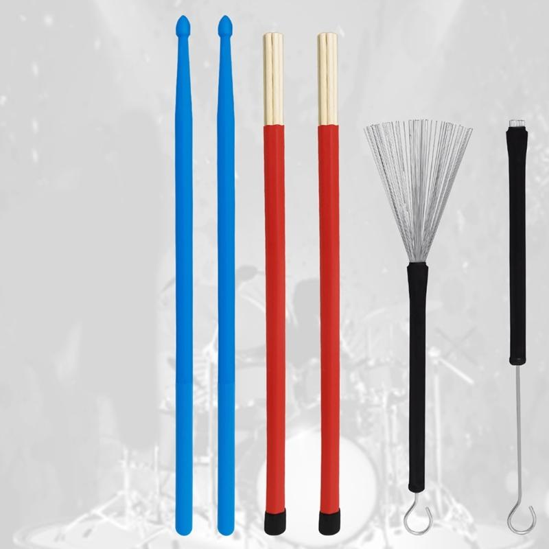 Drum Set Drum Accessories Stick Drum Brushes Stick Set 1 Pair Drum Wire Brushes Drum Sets Brush and 1 Pair Rods