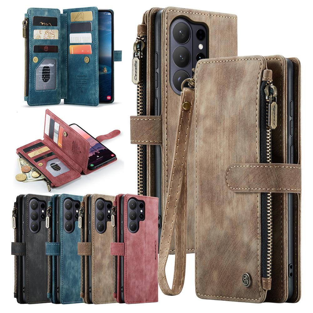 Leather Wallet Flip Case For Samsung Galaxy S26 Ultra S25 Fe S24 Plus S23 S22 S25U S24U Card Slots Phone Cover With Hand Wrist