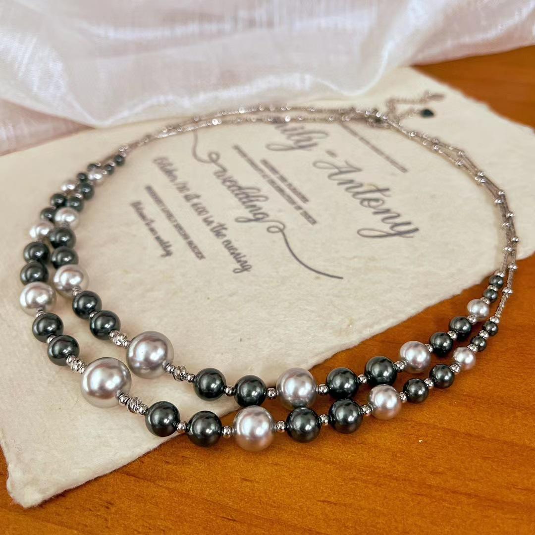 Vintage Gradual Change Smile Shijia Please Cool Tone Pearl Collarbone Chain Neck Chain Necklace Tahiti So Much