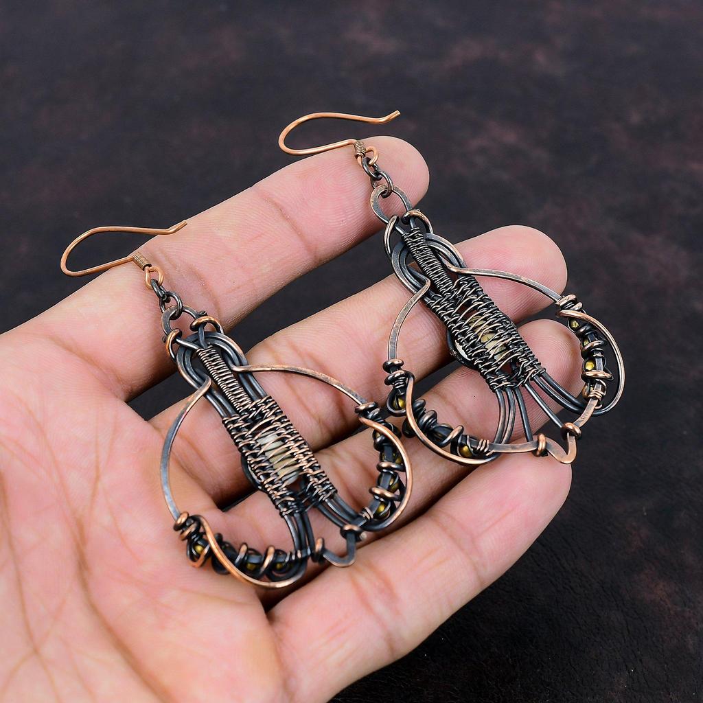 Shiva Eye Shell Earring Copper Wire Wrapped Earrings Unique Earring Copper Jewelry Gemstone Earrings Handmade Wire Jewelry Anniversary Gift