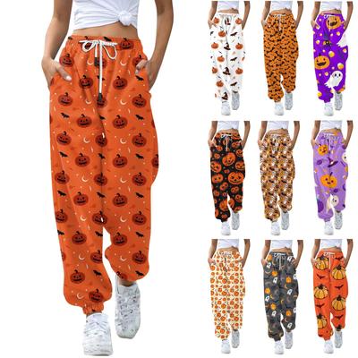 Women's Halloween Themed Jogger Pants Comfortable and Stylish Ghost and Pumpkin Print Lounge Pants