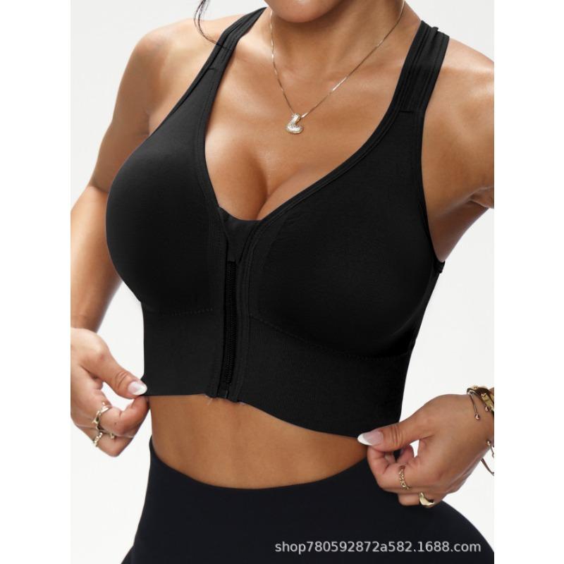 Zip Front Sports Bra Seamless Wireless Padded Workout Tank Top for Gym Yoga Fitness