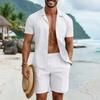 Men's Casual Solid Color Button-Down Shirt & Shorts Set - Summer Vacation Wear