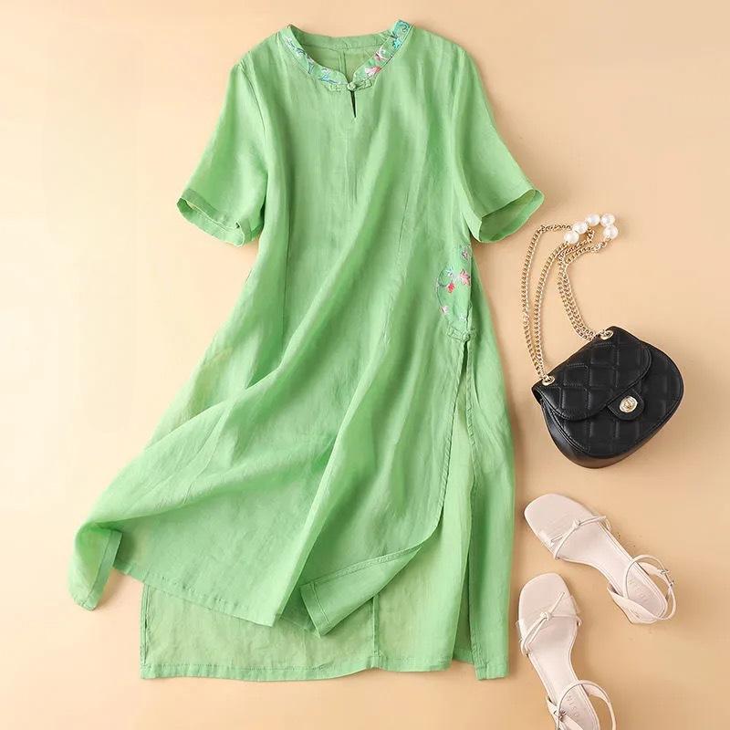 

Женское платье больших размеров из хлопка и льна, свободное, с коротким рукавом, винтажное, элегантное, повседневное, летнее XXXXL