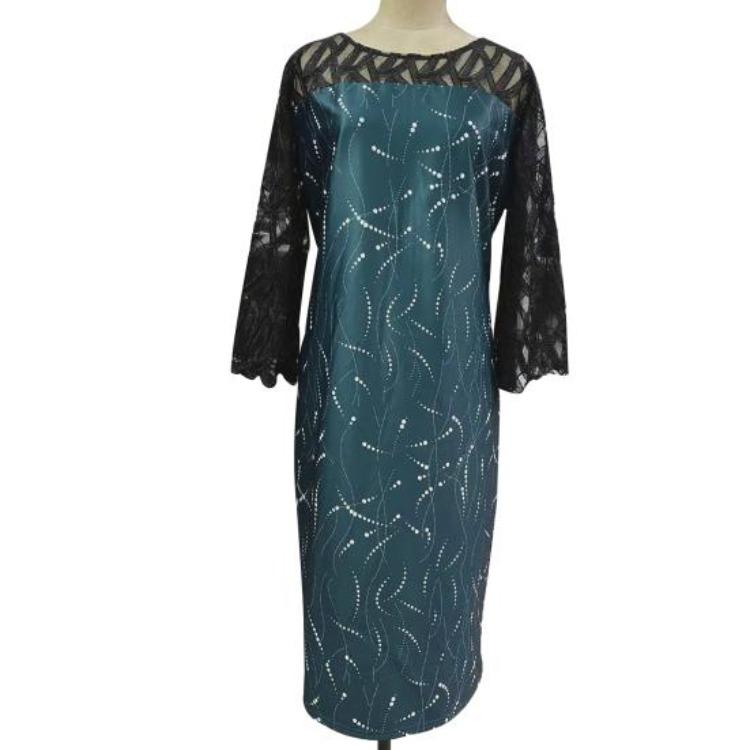 Vintage Soft Printed Midi Dress Lace Patchwork Match Shoes Lady Garment