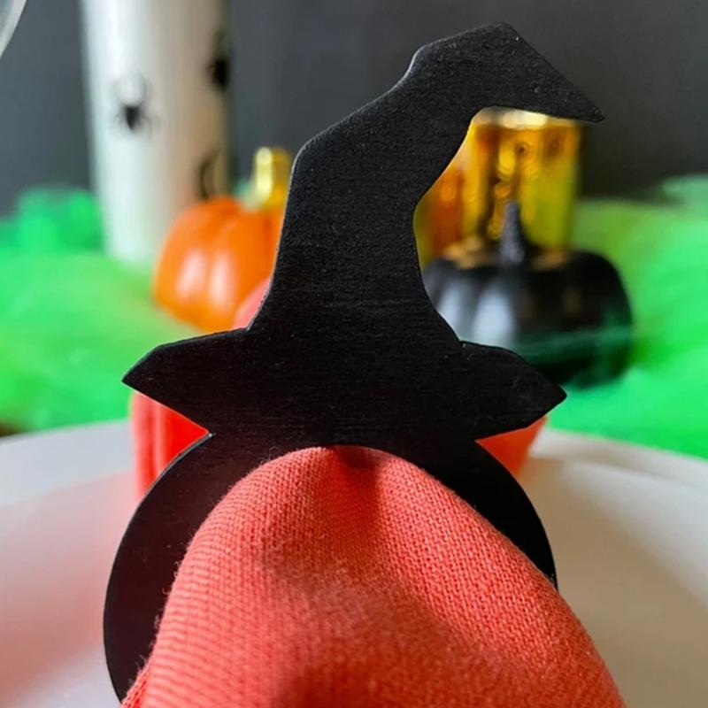 Unique Halloween Pumpkin/Bat/Spiders Shape Napkin Holder Witch Hat Napkin Rings Decorative Napkin Rings for Halloween