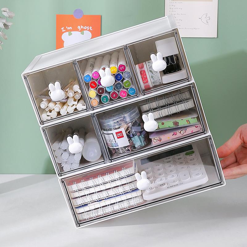 Desktop Cosmetic Kawaii Stationery Storage Box Ins Plastic Drawer Storage Pen Cabinet Office Desk Stackable Storage Organizer