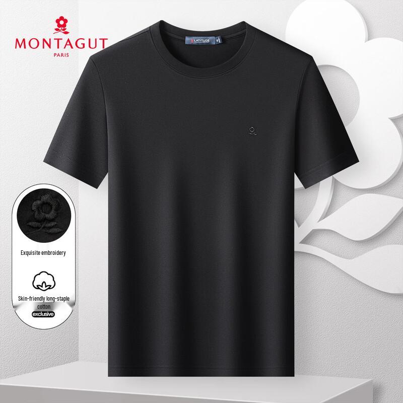 MONTAGUT Men s Embroidered Crew Neck Cotton Blend Short Sleeve T-Shirt 48