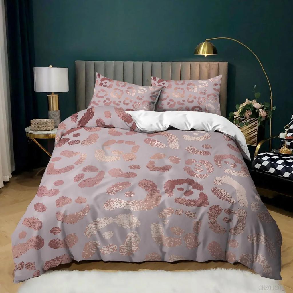 Leopard Print Duvet Cover Pink Cheetah Print Bedding Set Wild Animal Theme Comforter Cover for Girl Teens Microfiber Quilt Cover