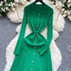 Autumn Winter Women Elegant Polo Collar Knitted Sweater Metal Button Long Maxi Split Pullover Dresses