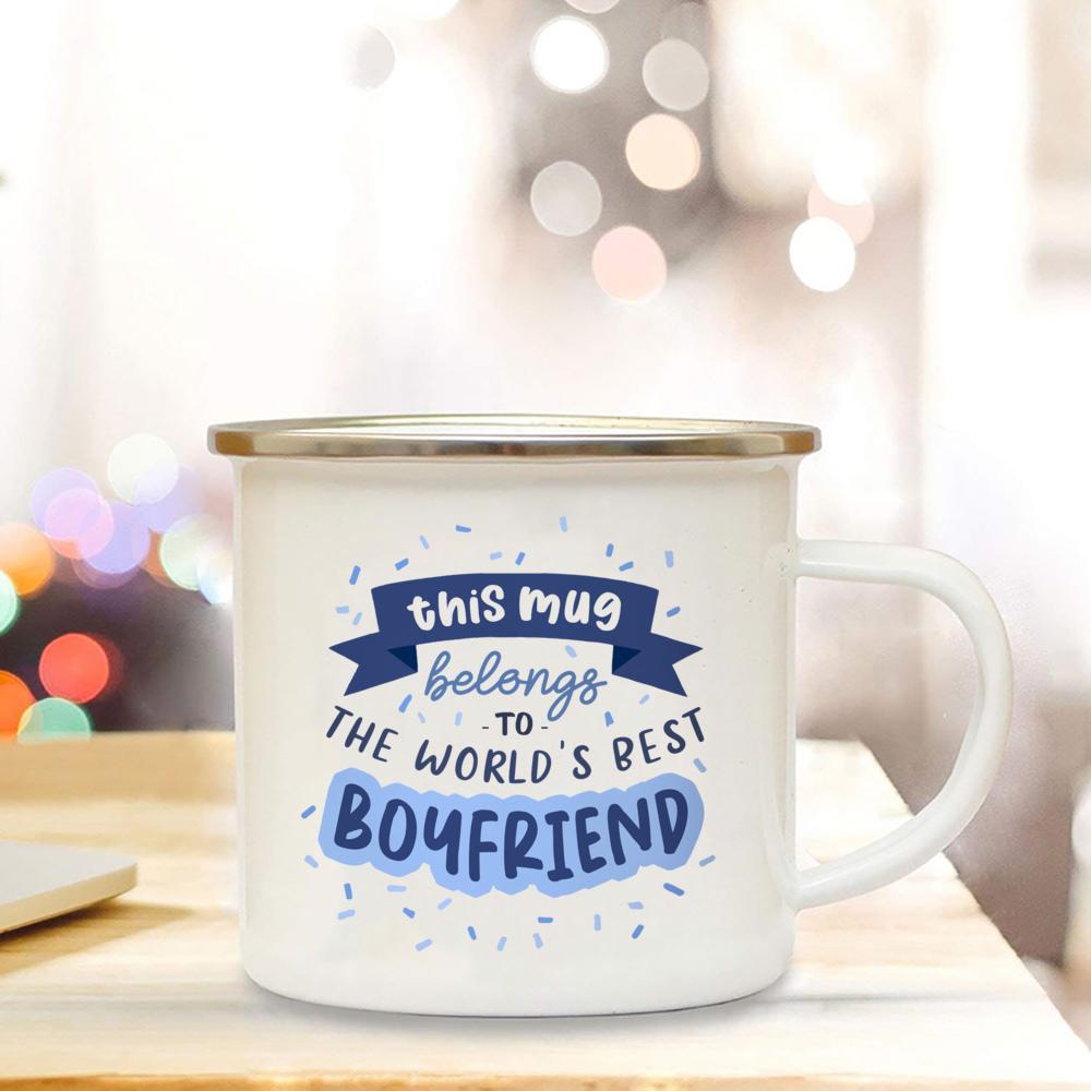 This Mug Belongs To World's Best Girlfriend&Boyfriend Enamel Mugs Anniversary Gift Juice Coffee Cup Gifts for Her Birthday
