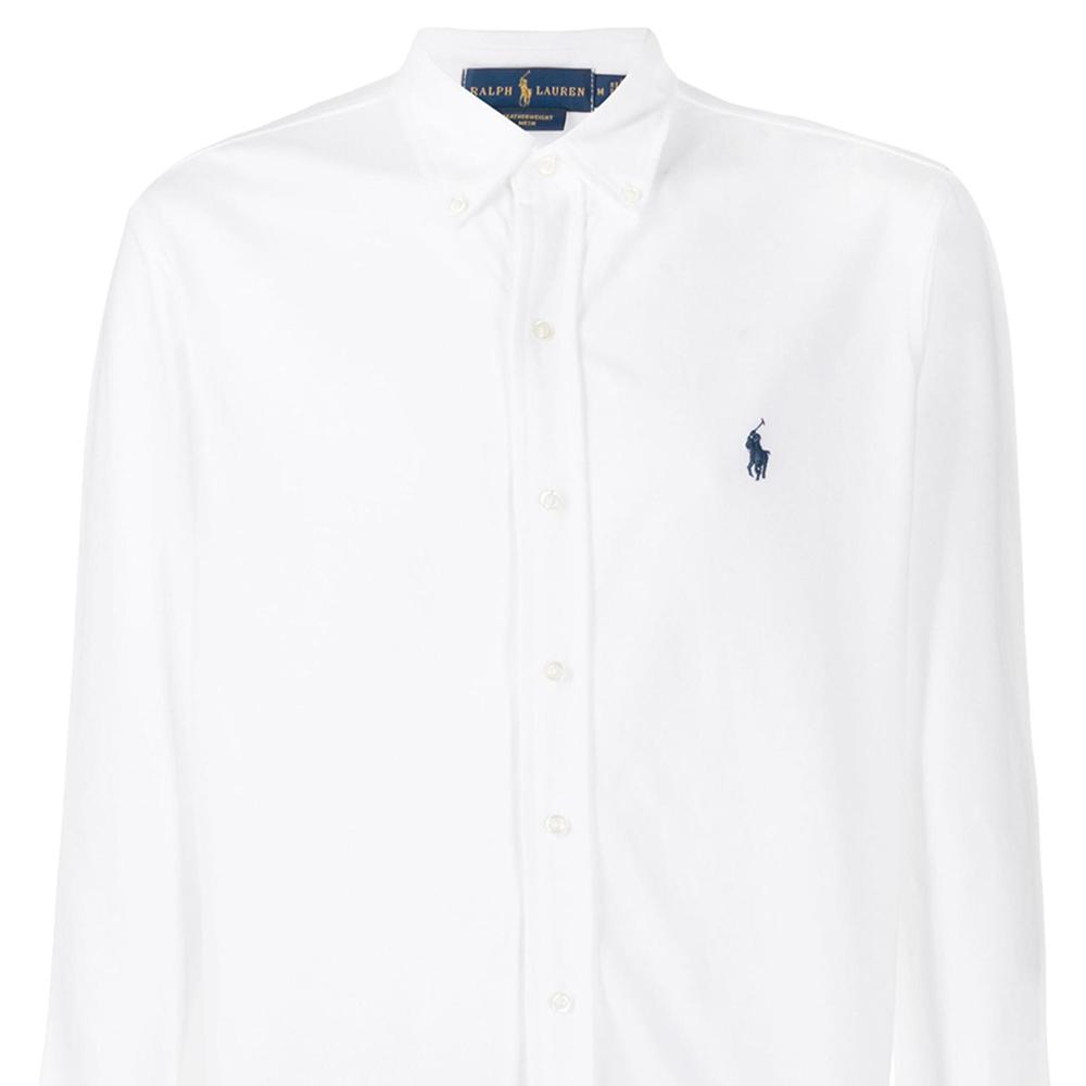 Polo Ralph Lauren SS23 Solid Color Logo Embroidered Button-Down Long Sleeve Shirt Men Shirts White 710899386-001