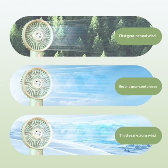 Portable Handheld Fan USB Rechargeable 3-Speed Cute Personal Mini Fan with LED Light Lightweight Quiet Cooling Fan with Phone Holder for Travel Office