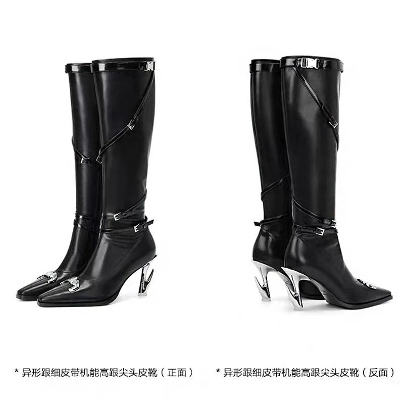 Woman's Knee-high Boots 2025 Sexy Pointed Toe Shoes for Women Slim Was Thin Black Long Boot Winter Fashion Party High Heel Shoes