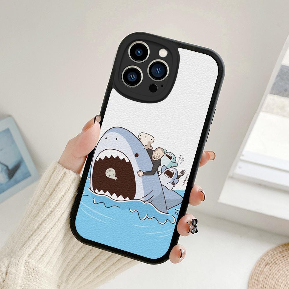 Nové pouzdro na telefon Grinning Shark pro Iphone 14 13 11 12 Pro MAX 13 12 MiNi 7 8 14 plus X XS XR Cartoon Shark Lambskin Covers