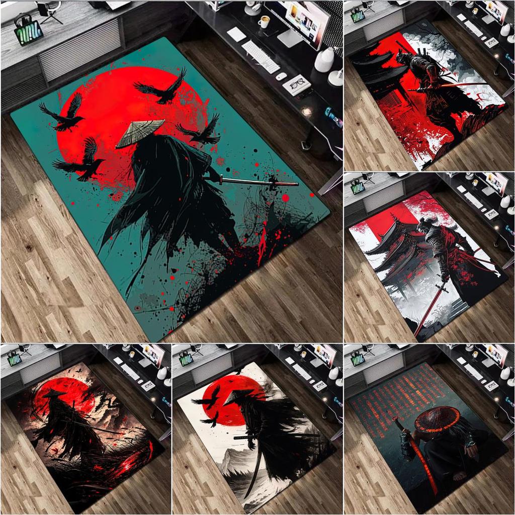 1Pc Samurai Print Rug - home decoration Carpet For Living Room Bedroom Flooring Computer Chair Area Rug