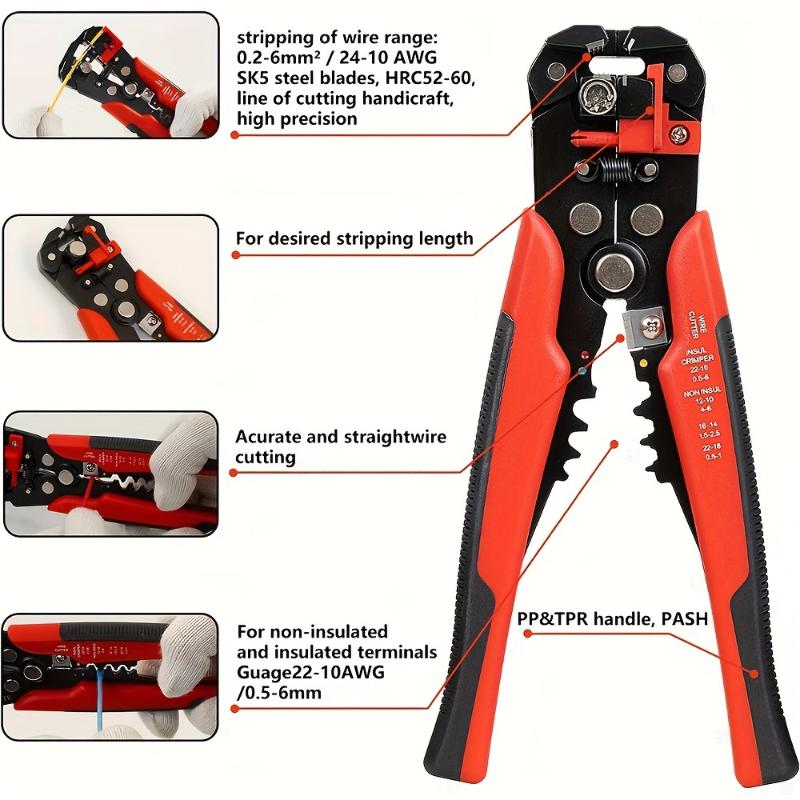 1pc 24-10AWG Wire Stripper - Multi-Function Quick Peel & Cut Cable Crimping Tool with Non-Slip Grip for Home Improvement