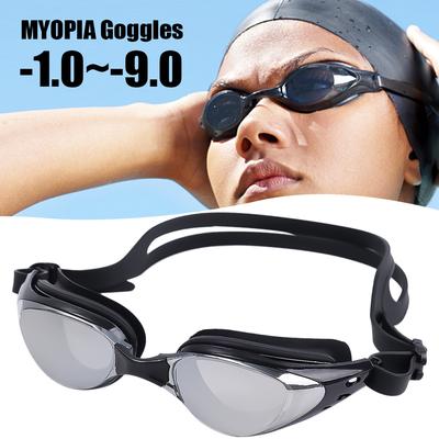 Myopie-Schwimmbrille, -1,0 ~ -9,0, wasserdichte Anti-Beschlag-Schwimmbrille für Männer, verstellbare Silikon-Schwimmbrille für Frauen