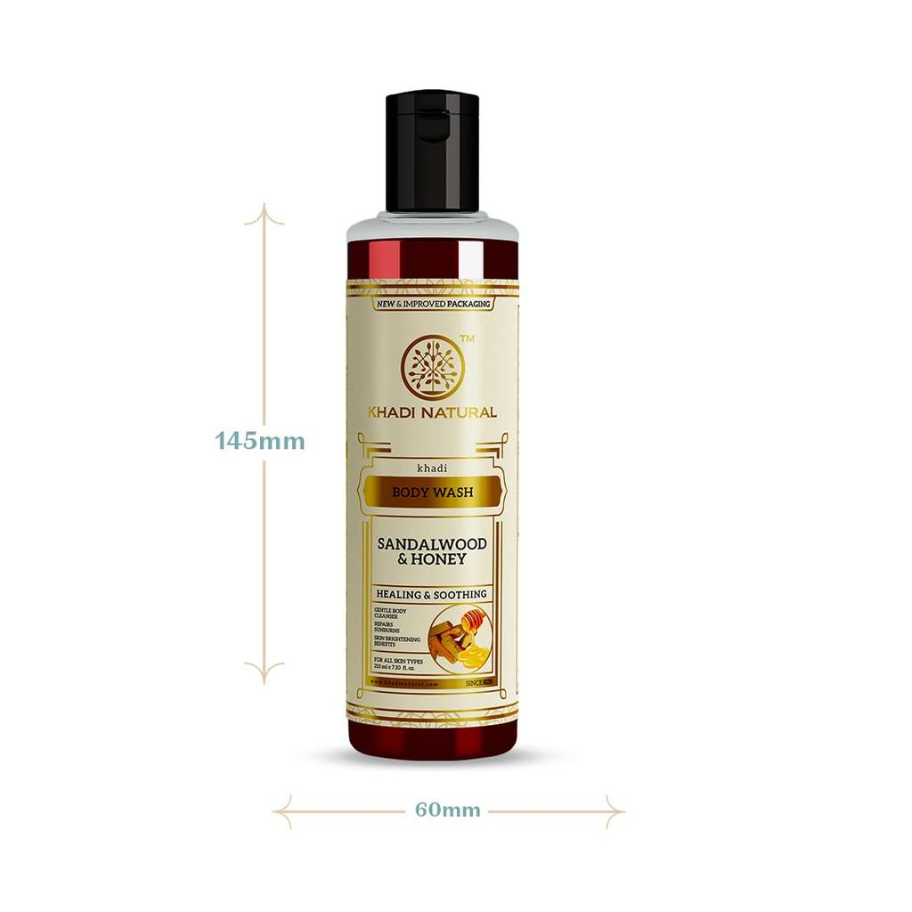 Khadi Natural Sandalwood & Honey Body Wash 210ml Pack of 1 | Gentle Hydrating Shower Gel for Soft Smooth Skin
