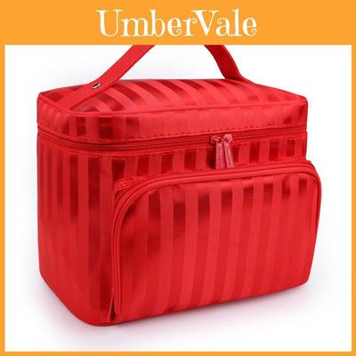 Bolsa de Maquillaje Plegable Portátil con Raya Cuadriculada Para Viajes y Uso en Casa