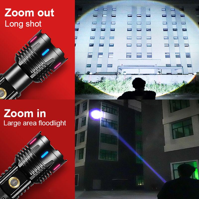 Strong Light LED Flashlight Long Shot 1500M Powerful Torch Light With Fluorescent Lights Zoomable Lantern Outdoor Camping Fishing Flashlights