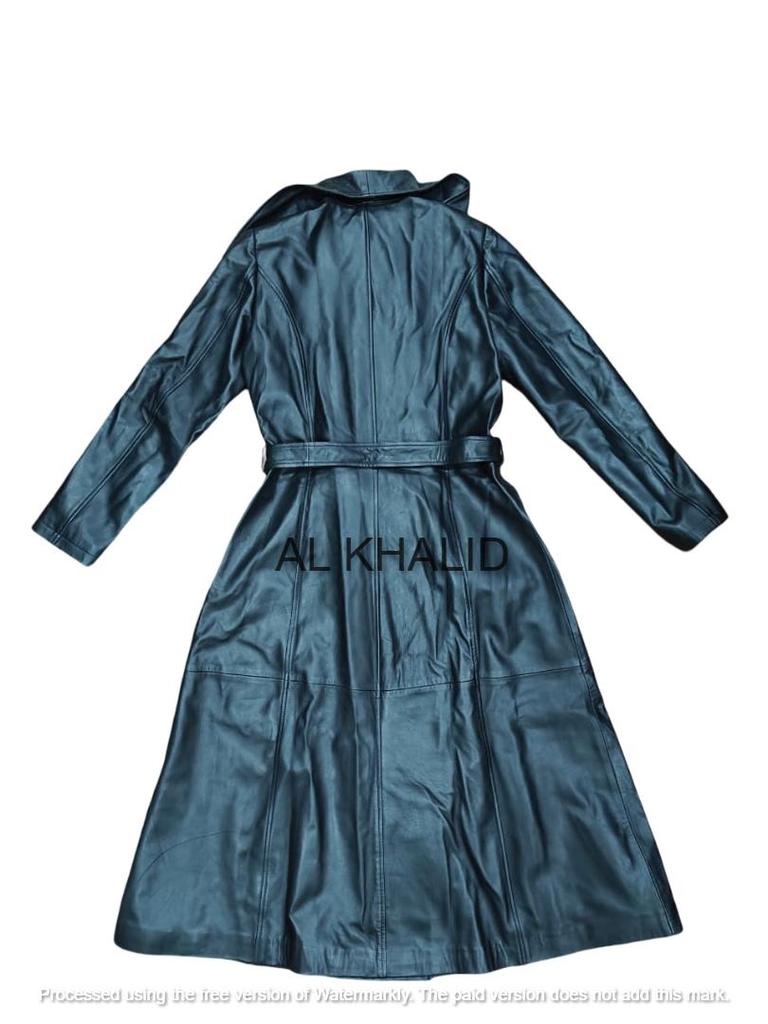 Elegante Trench da Donna in Vera Pelle di Agnello Fatto a Mano Lungo in Pelle Nero Classico