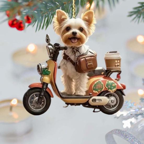 Yousheng Car Pendant Lifelike Puppy Ridding A Motorbike Design Statue Lightweight Hanging Decoration Indoor Outdoor Decor
