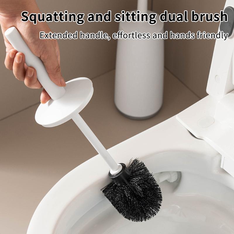 1 Set Soft Bristle Plastic Toilet Cleaning Brush Splash Proof Handle Toilet Brush With Base Bathroom Toilet Cleaning Tools