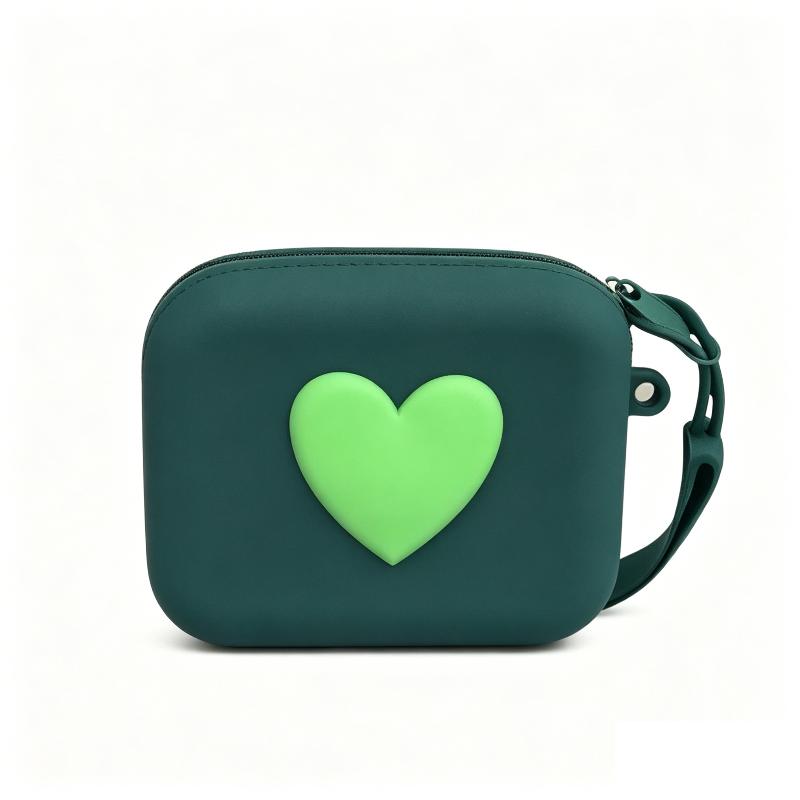 Cute 3D Heart Shaped Silicone Coin Purse Lightweight Portable Wrist Strap for Key Earphone Lipstick Woman Gift