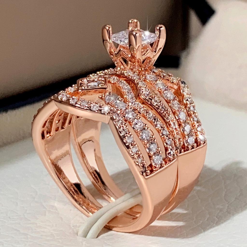 Full Of Diamonds, Eight Hearts And Eight Arrows, Zircon Ring, Banquet Party Engagement Ring.