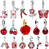 Original Copper Red Series Charms Heart Butterfly Flowers Apple Beads Pendants Fit Bracelets Diy Fine Jewelry Gifts