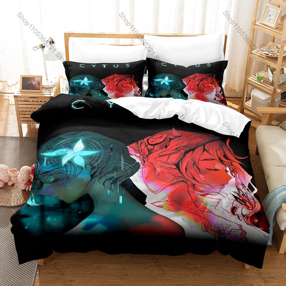 Cool Cytus II Bedding Set Includes Duvet Cover + 2 Pillowcases Neon Stylish Rhythm Game Aroma Neko Character Bedroom Decor For G