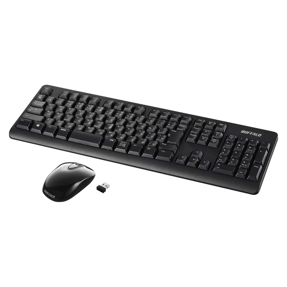 Buffalo Wireless Keyboard and Mouse Set, Durable and Long-Lasting, Ideal for Remote Work, Easy Connection, and Support (BSKBW125SBK)