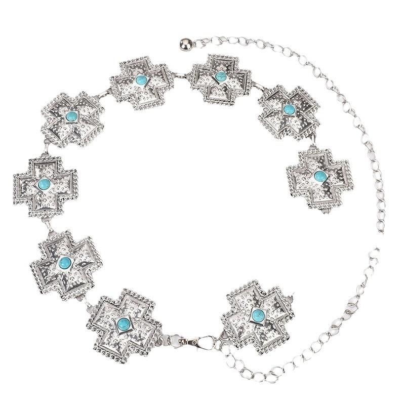 Bohemian Cross Turquoise Waist Chain For Women With Metal And Resin Buckle For Statement Fashion