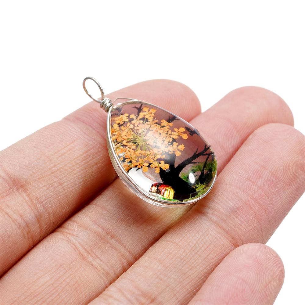 5pcs/lot 18.5*34mm Crystal Glass Real Dried Flower Water Droplet Pendants for DIY Handmade Jewelry Bracelet Necklace Accessories