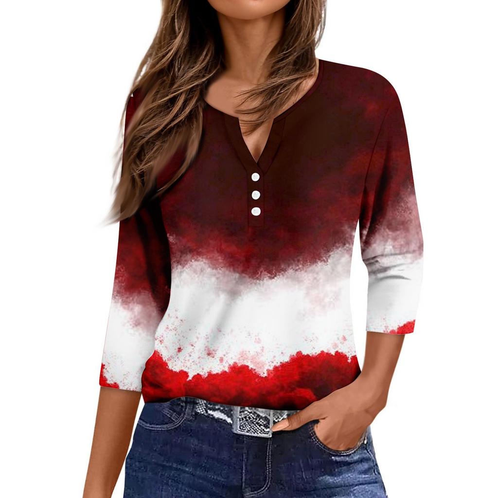 Women's Casual Fashion V-neck Loose Versatile Halloween Print Three-quarter Sleeve Top