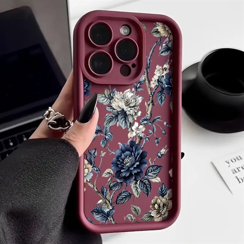 White and Blue Floral Branch Phone Case For Xiaomi Redmi Note 14 13 Pro Plus 5G 12 11 10 Pro 4G Redmi 13 14C 13C 12C Candy Cover