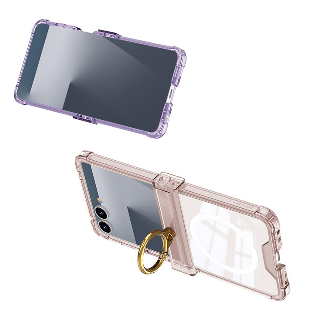Samsung Zflip7 Mobile Phone Case Transparent Airbag Ring Holder Flip7 Folding Anti Fall Full Cover Case
